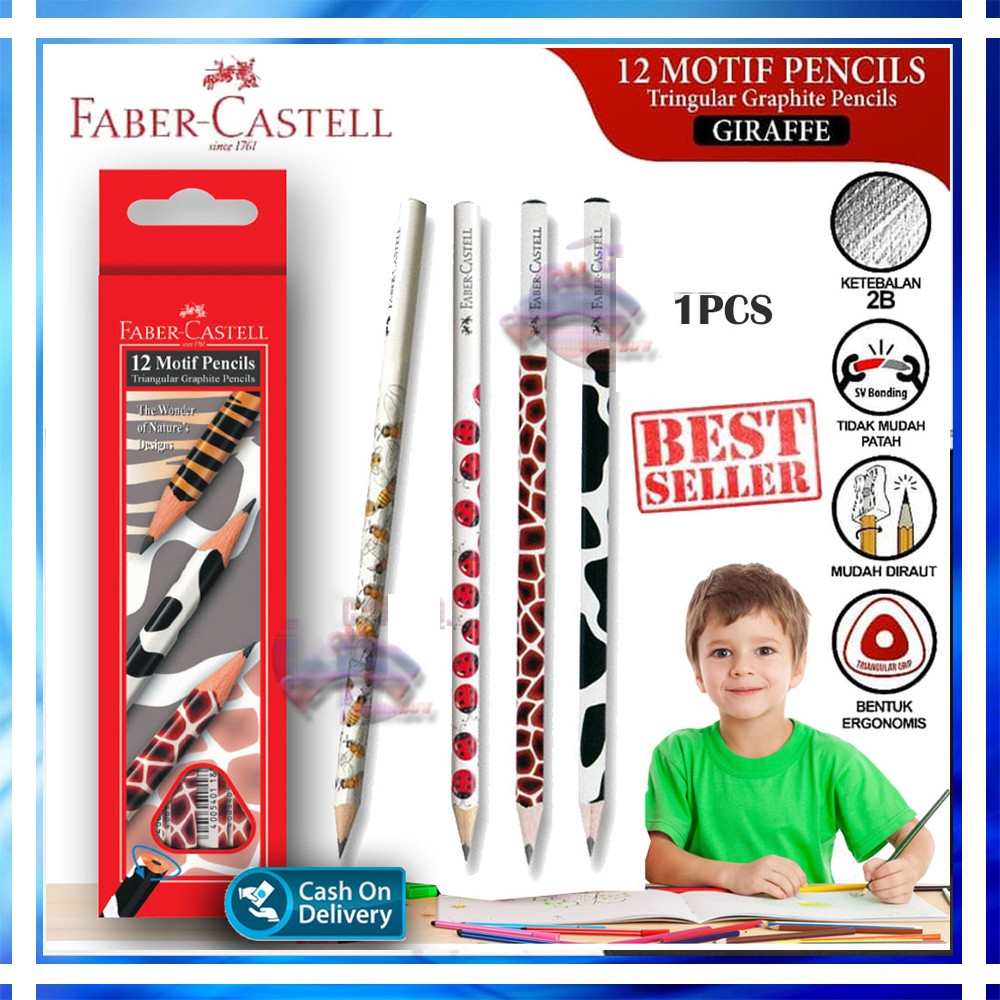 

1 PCS Faber Castell Pensil 2B Motif Faber Castel Pencil 2B Karakter Non Toxic Aman Pensil Triangular Graphite Pencils Motif Acak Pensil Segitiga