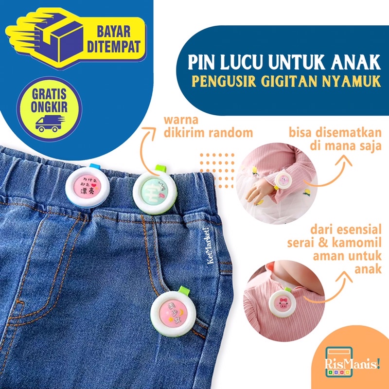 BABY MOSQUITO REPELLENT PIN - Bros Lucu Anak Bayi Balita Aneka Karakter Kartun Usir Gigitan Nyamuk