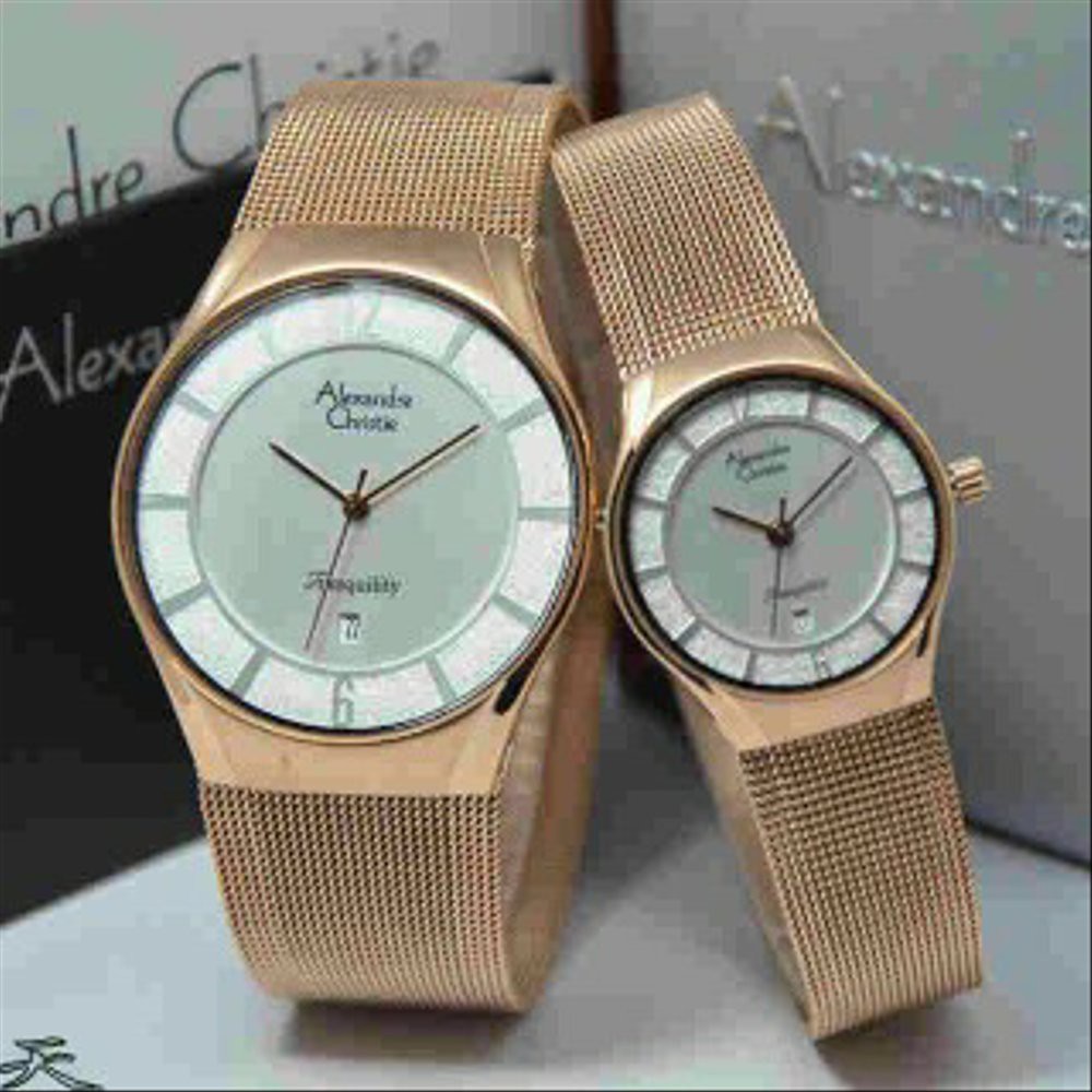 JAM TANGAN ALEXANDRE CHRISTIE COUPLE RANTAI PASIR SANDS ROSE GOLD