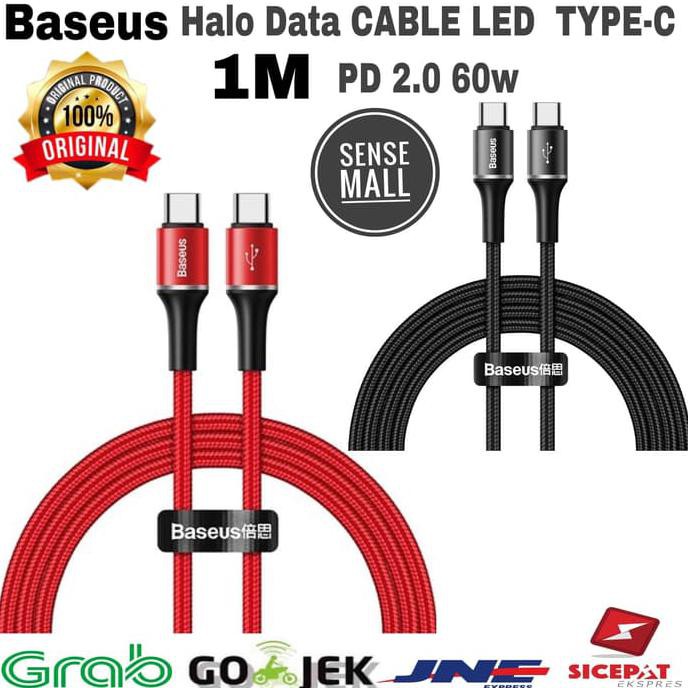 CABLE BASEUS HALO LED USB TYPE C PD 2.0 60W HIGH-SPEED 1M CHARGING - HITAM