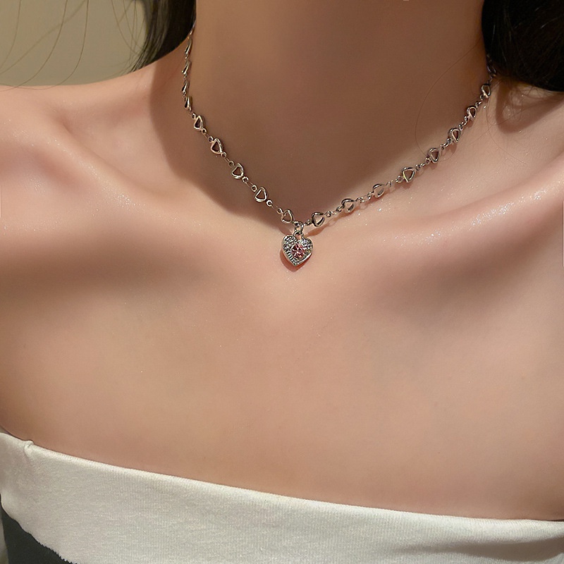 Fashion Diamond Love Stitching Chain Necklace Female Simple Personality Clavicle Chain Neck Lace Sexy Girl Jewelry