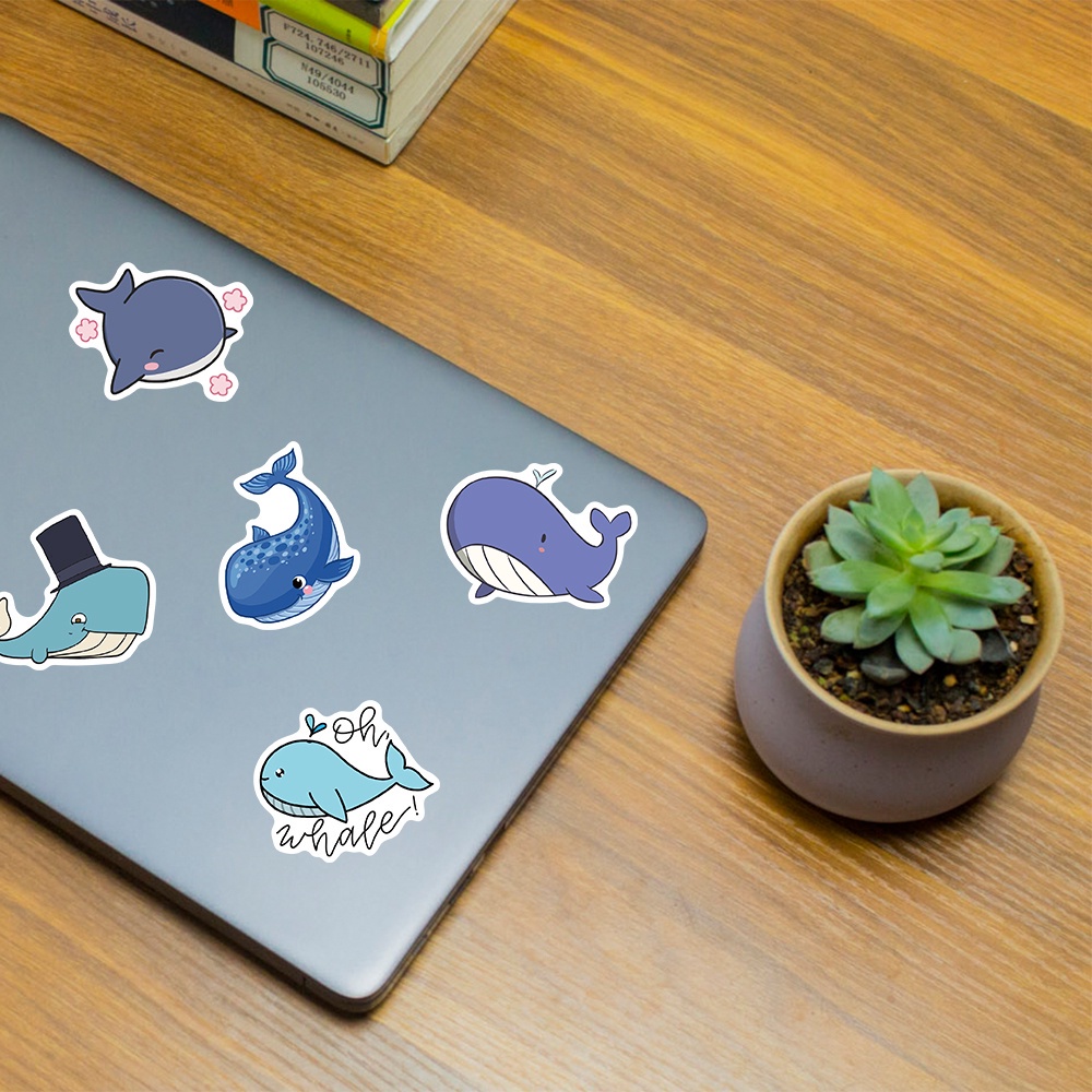 50 Pcs Stiker Desain Kartun Ikan Paus Dan Hiu Tahan Air Untuk Dekorasi Laptop