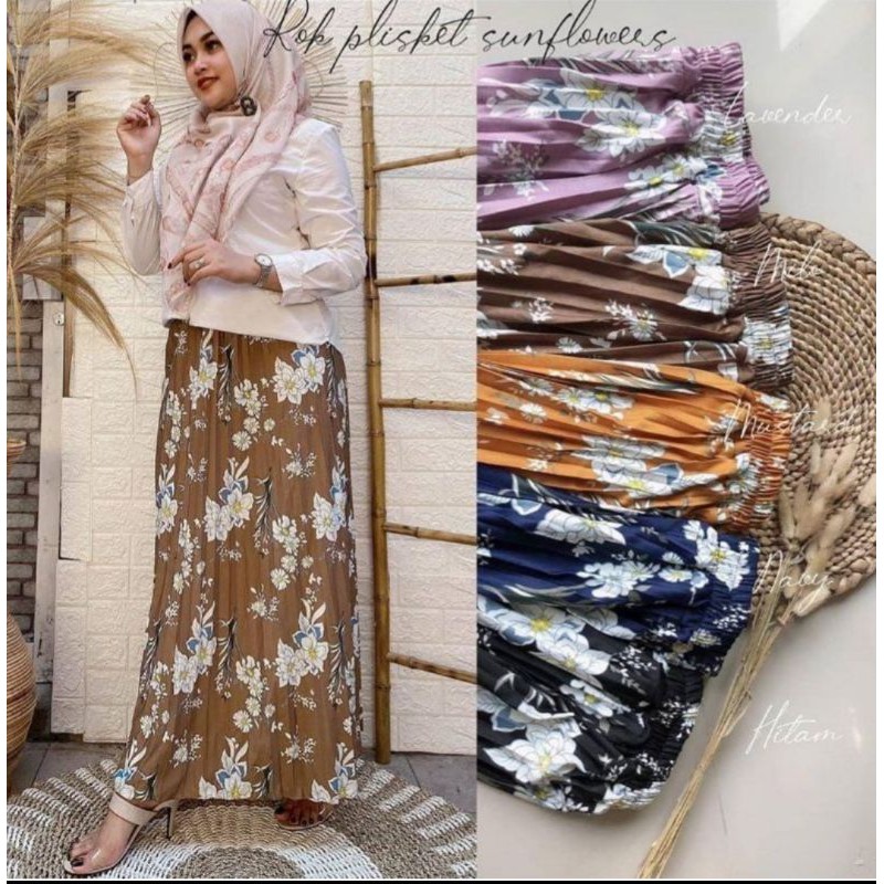 Rok Plisket Import Motif Bunga Melati