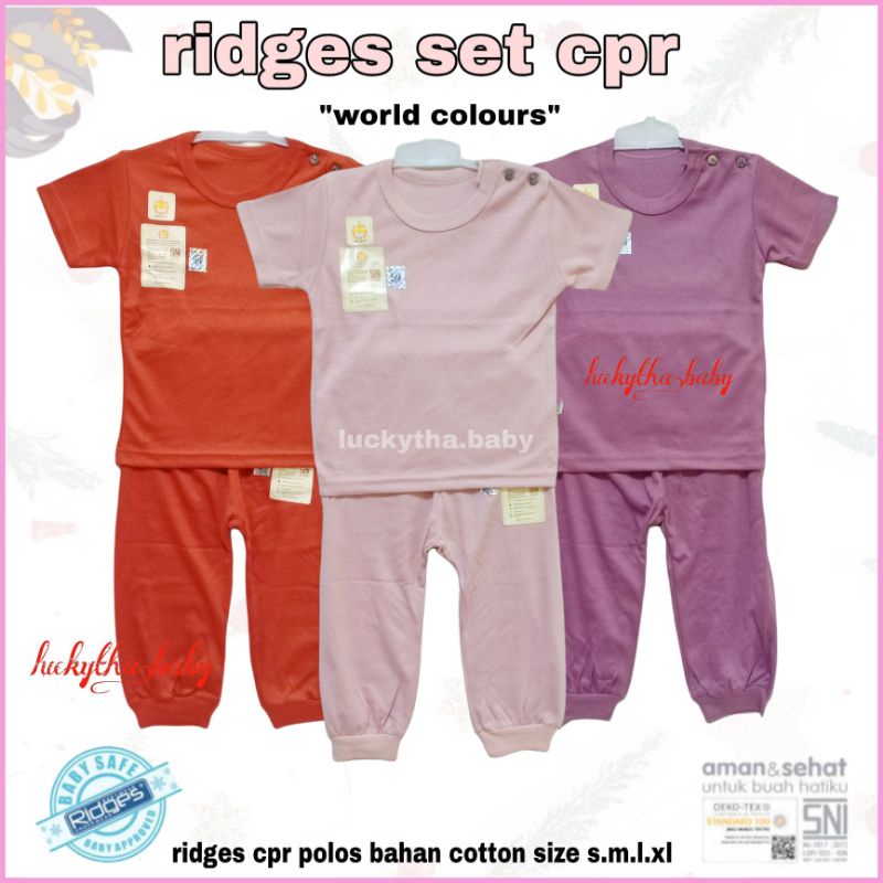 3pcs-setelan RIDGES CPR WORLD COLOUR POLOS S.M.L.XL./ SETELAN CPR ANAK POLOS / SETELAN BAYI RIDGES POLOS CPR