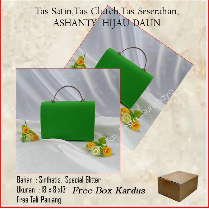 Tas Satin,Tas Clutch,Tas Seserahan,ASHANTY  HIJAU DAUN