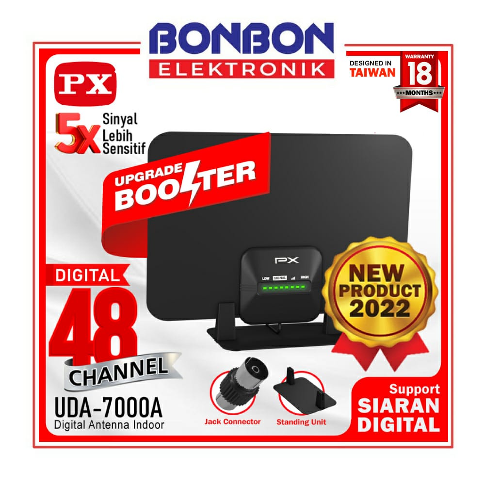 PX UDA-7000A Antena TV Digital Indoor Dinding DVB-T2 + Booster LED