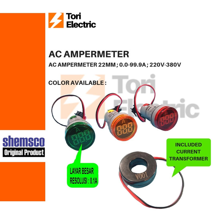 SHEMSCO AC Ampere Meter Digital 100A 500V Diameter 22