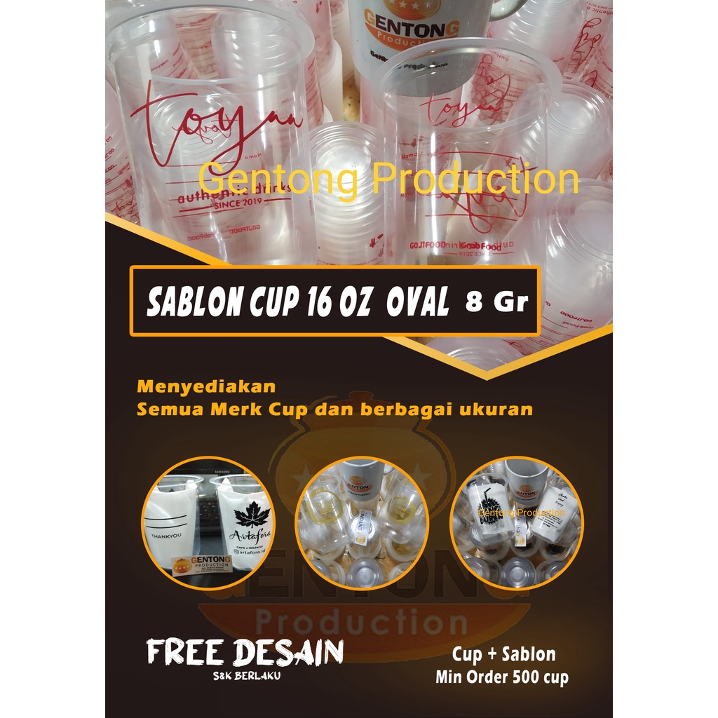 SABLON CUP 16 oz oval starindo PRINTING cup OVAL gelas cup plastik / sablon gelas murah oval tebal 8 gr