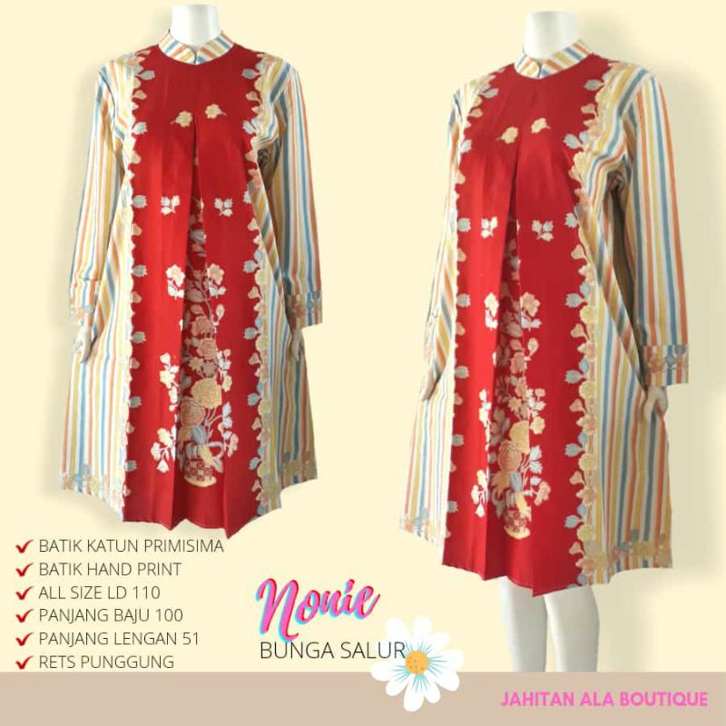 Tunik Batik Wanita Modern Batik Kerja Premium Asli Solo Motif Bunga Salur