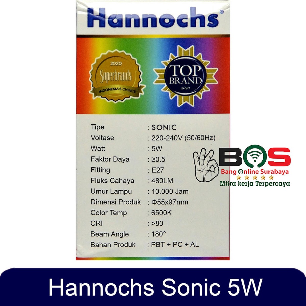 Lampu Hannochs Lampu Bohlam LED Sonic 5 Watt Cahaya Putih