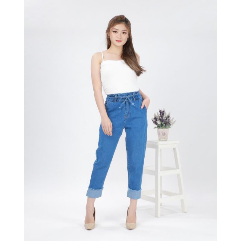 16 ART ➡️ CELANA JEANS BOYFRIEND CEWEK IMPORT QTY / CELANA HIGHWAIST / CELANA BOYFRIEND SOBEK LAPIS