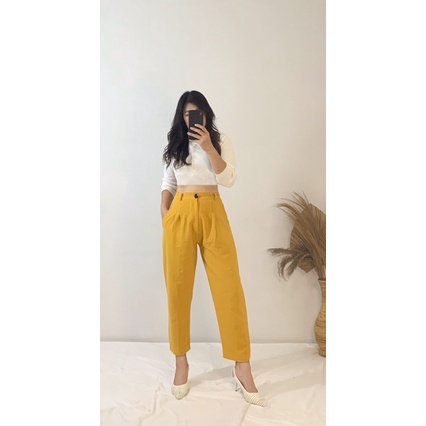 JOSHIN Celana wanita kulot polos kancing highwaist 03 - kulot pants seoul