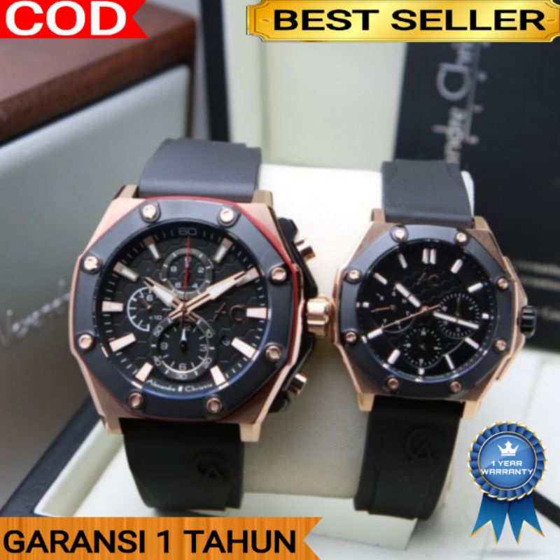 ALEXANDRE CHRISTIE AC 9601 AC9601 COUPLE RUBBER BLACK ROSEGOLD ORIGINAL GARANSI 1 TAHUN