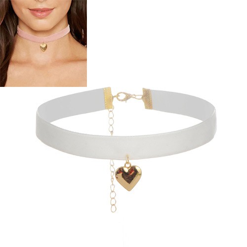 Kalung Choker Korea Premium Putih Single Layer Liontin Hati Emas C78075