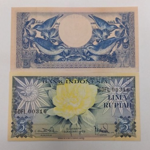 Uang Kertas Kuno 5 Rupiah Tahun 1959