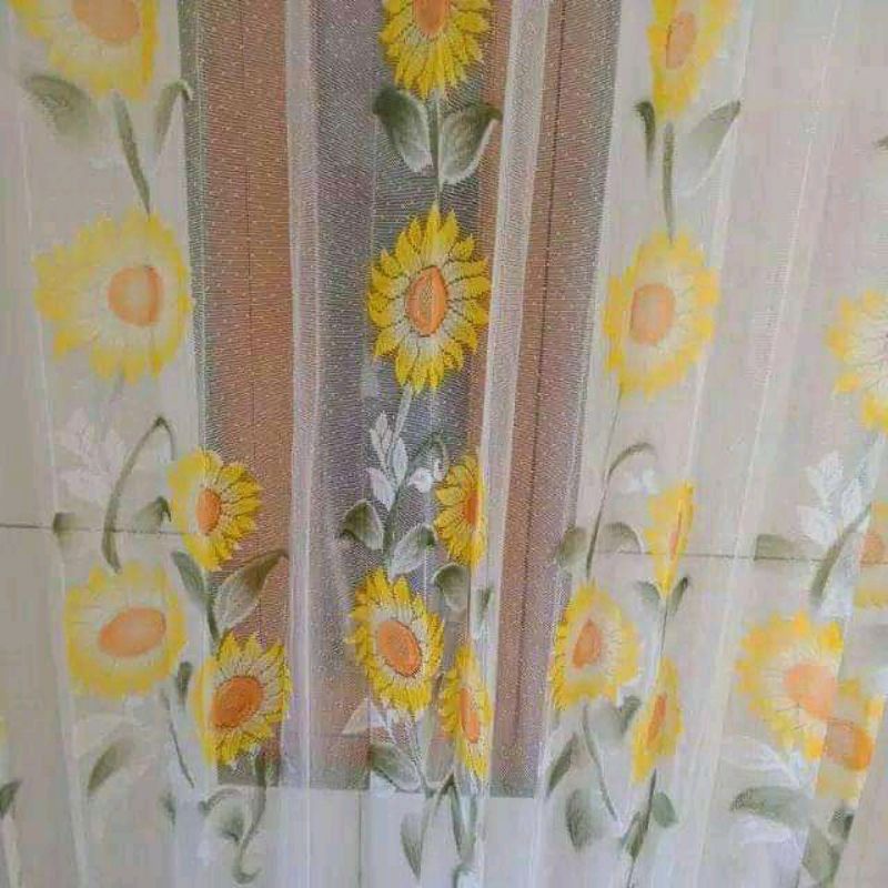 Vitrase Gorden Motif Bunga Matahari / Vitrase Putih