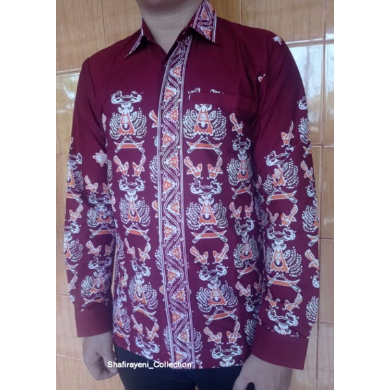 Baju Dinas Batik Banyuasin Pria / Baju Batik Merah Banyuasin Pria