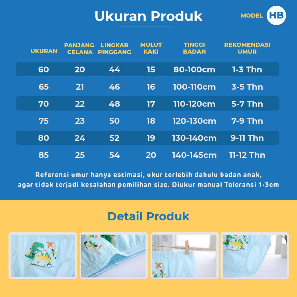 LAPAGO - Celana Dalam Anak Laki Perempuan Daleman Motif Kartun Imut Dino Usia 1 - 10 Thn Type HB