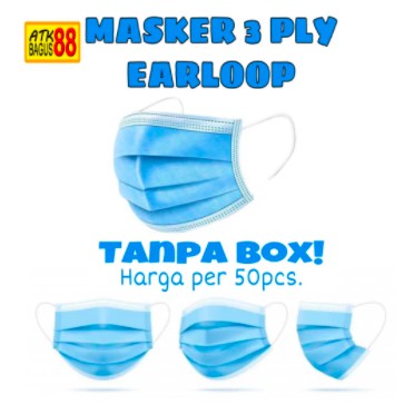 MASKER 3 PLY EARLOOP TANPA BOX termurah 1 pack isi 50