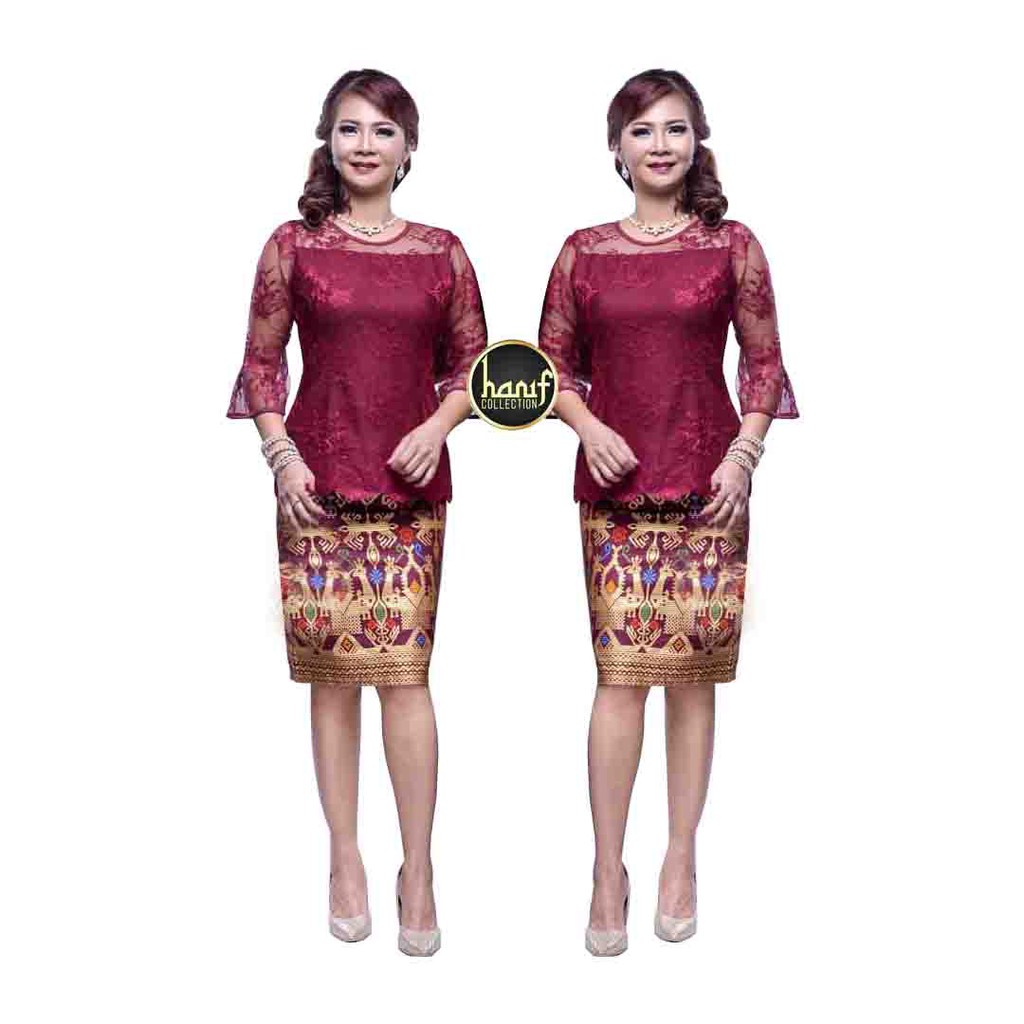 Setelan Baju Batik Batik Brukat Wanita-Maroon