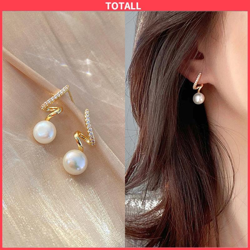 COD 925 Perak Jarum Ikan Korea Ekor Mutiara 2021 Baru Trendi Elegan Fashion Stud Earrings-Totall