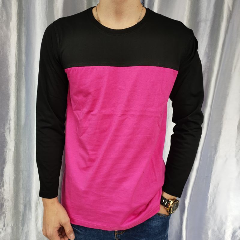 kaos polos reglan Pink-Hitam kombinasi uk 20 22 S M L XL XXL