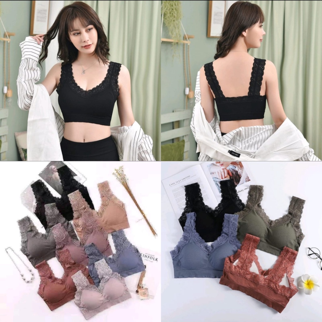 SPORT BRA V NECK WANITA BRA RENDA IMPORT PAD BUSA