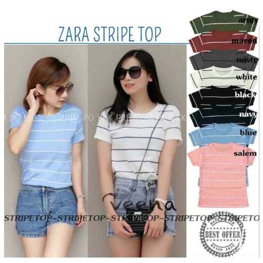 Tshirt wanita ZARAA STRIPE TOP bahan spandex