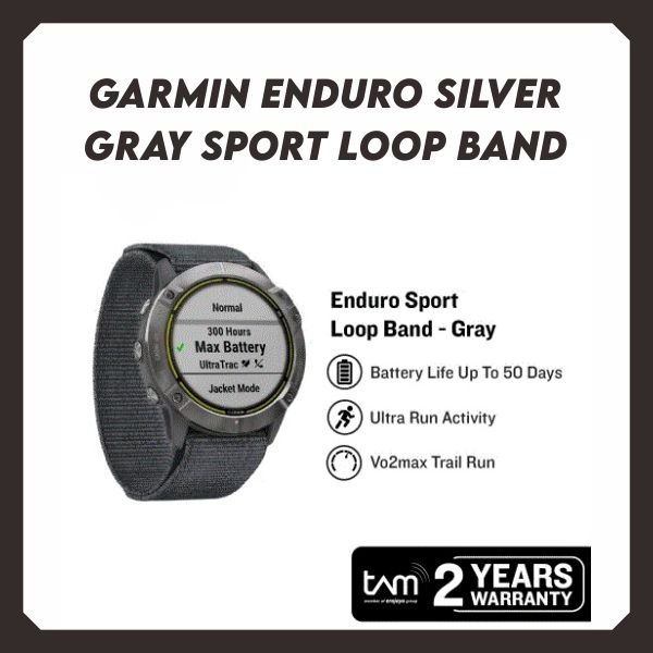 GARMIN Enduro Silver W/ Gray Sport Loop Band Smart watch Fitness Tracker Garansi Resmi 2 Thn TAM