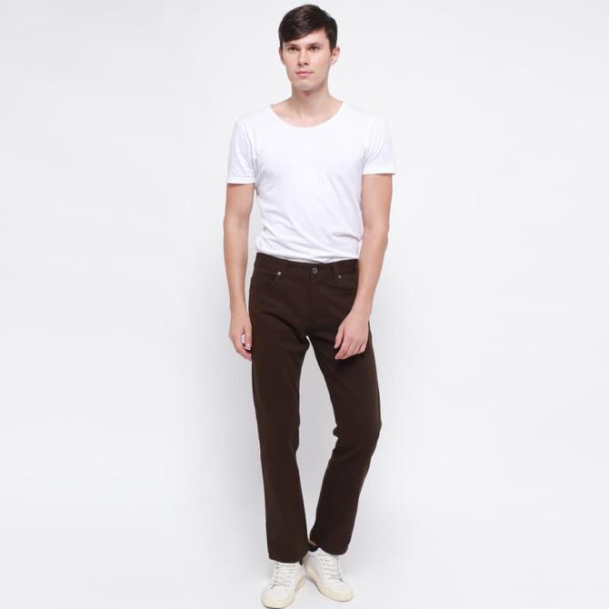 Edwin Celana Jeans Milan-018 Regular Fit Pria Panjang Brown - Cokelat Tua, 28