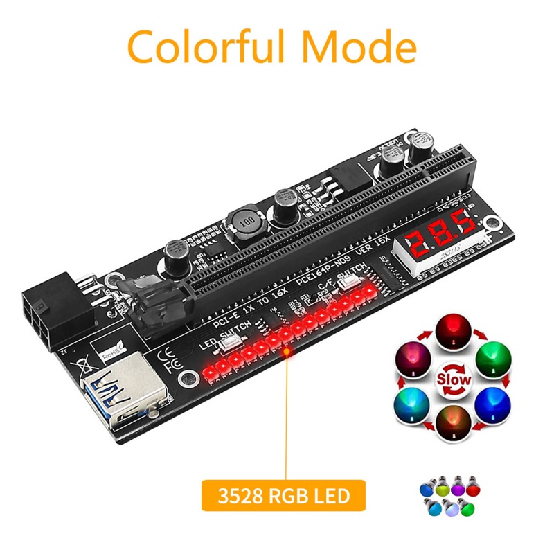 Btsg Ver15X USB3.0 PCI-E Riser PCI Untuk Express 1x4x8x16x Extender 3528kartu Adaptor Pcie Riser LED RGB 6Pin Power Untuk