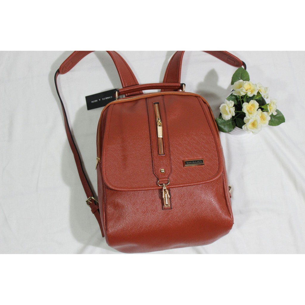 Terbaru Tas Backpack Ransel CK Charles Keith Resleting Tengah Warna Cokelat