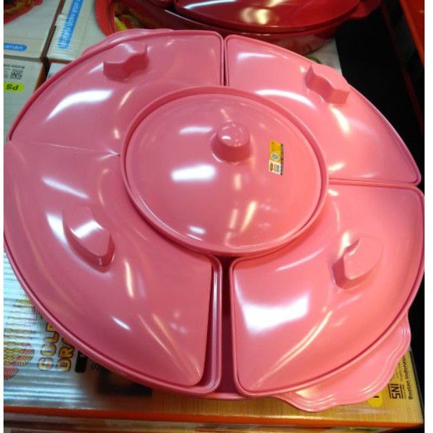 PARTY SET WADAH SAJI PRASMANAN MELAMIN BULAT PUTAR PARTY SET JUMBO PINK UNGU KUNING TOSCA BIRU MERAH