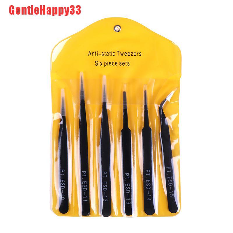 Gentlehappy 6pcs/set Pinset Lurus/Lengkung Anti Statis Esd Untuk Alat Perbaikan