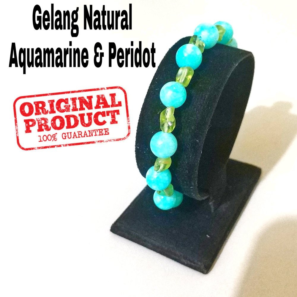 GELANG PREMIUM NATURAL BATU PERMATA AQUAMARINE DAN PERIDOT ORIGINAL BERGARANSI