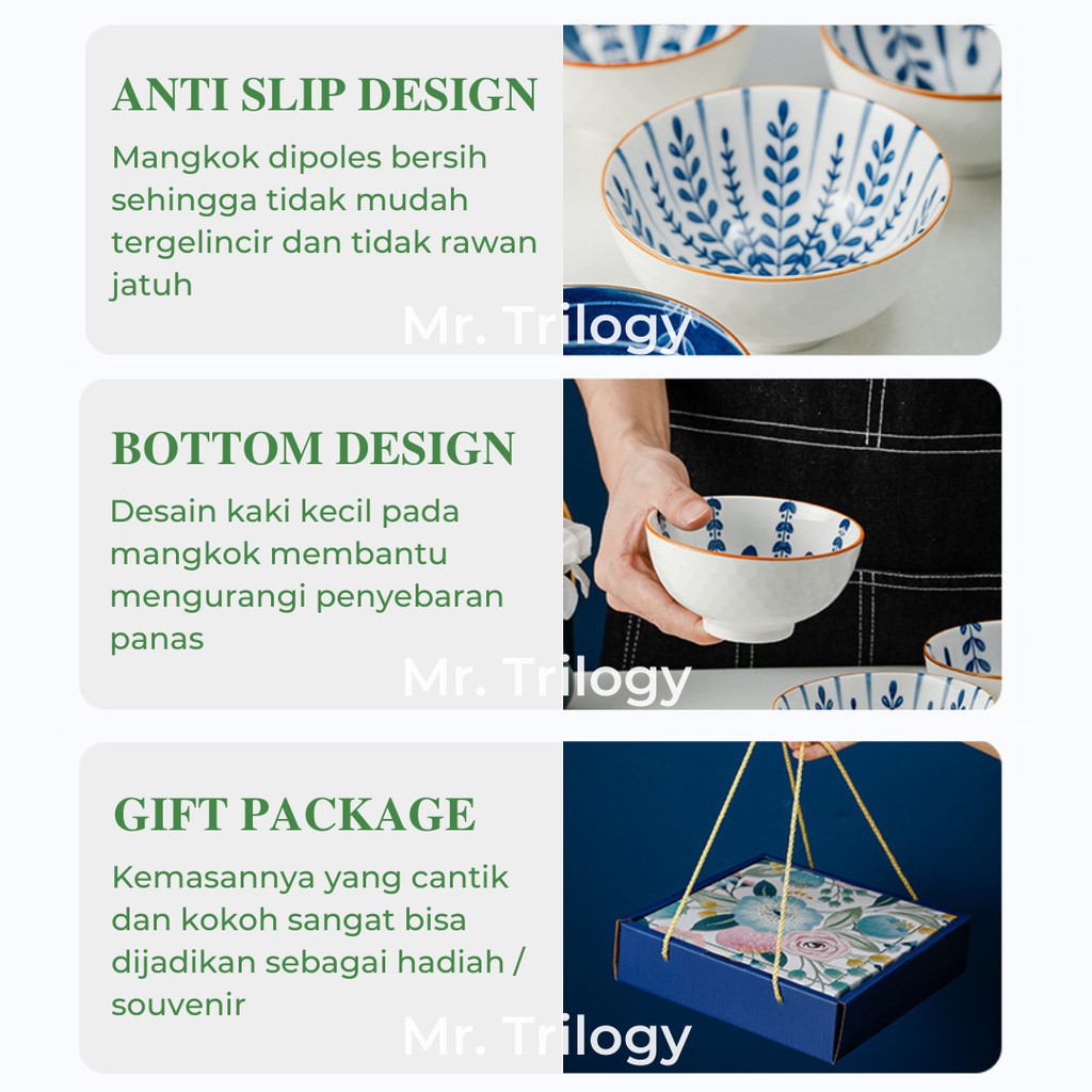 Mangkok Keramik Motif Daun Jepang Elegan Set Makan elegan Kekinian Estetik Hadiah Ulang Tahun Pernikahan Hampers Arisan Hari Raya