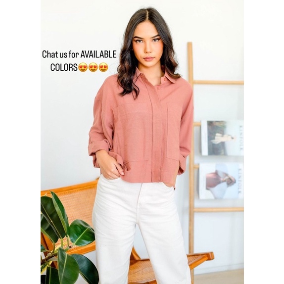 Prisil Two Pocket Crop Shirt PREMIUM Linen | Kemeja hangout kerja casual atasan premium quality