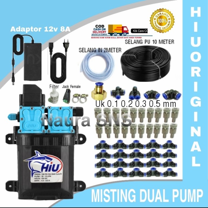 Paket Misting Dobel Pompa Hiu 20 Nozzle / Irigasi / Misting Walet - MIST-HIUDUALPUM, 0.5