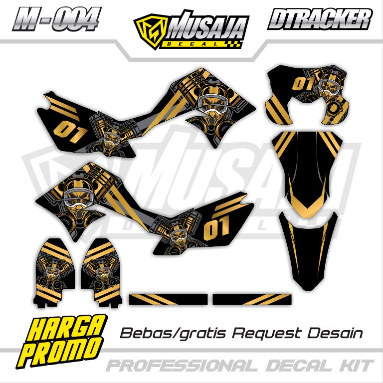 Decal stiker Dtracker 150 full body hitam gold motocross