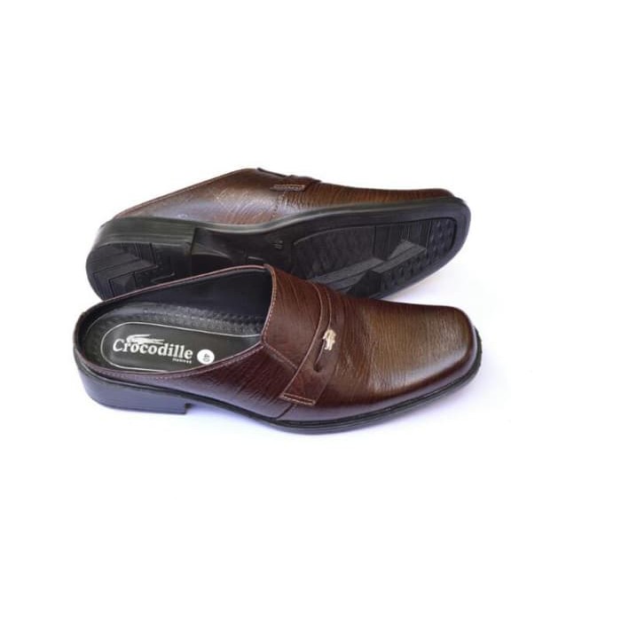 Sepatu sandal selop Kulit Asli pria crocodile A2 Hitam