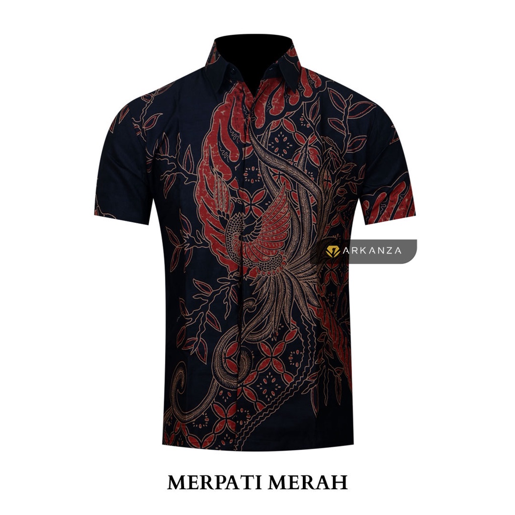 BATIK ARKANZA Motif MERPATI MERAH Hem Atasan Kemeja Baju Batik Pria Cowok Laki Laki Slimfit Full Lapis Furing Lengan Panjang Lengan Pendek Original Asli