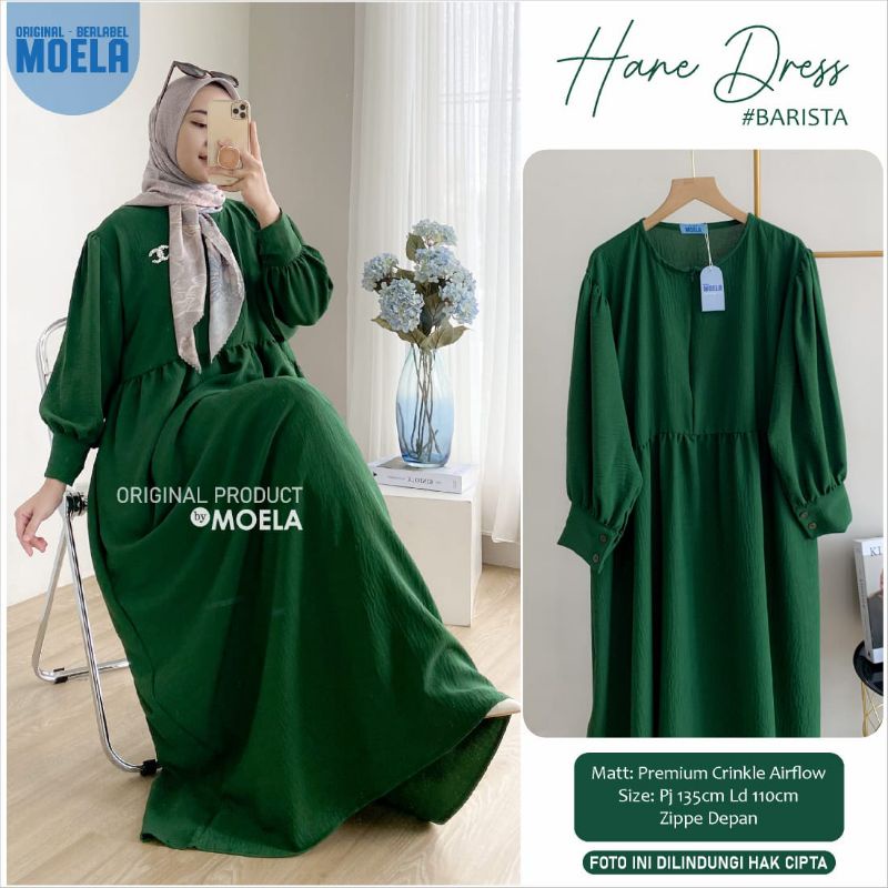 Aura Hane Dress Gamis Jumbo Polos Allsize Busui Premium Crinkle Airflow Original Ori Moela Berlabel-Hane barista
