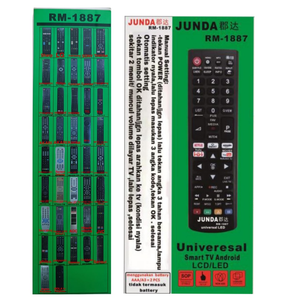 REMOTE TV UNIVERSAL MASTER LCD/LED JUN DA RM-1887 BERBAGAI MEREK