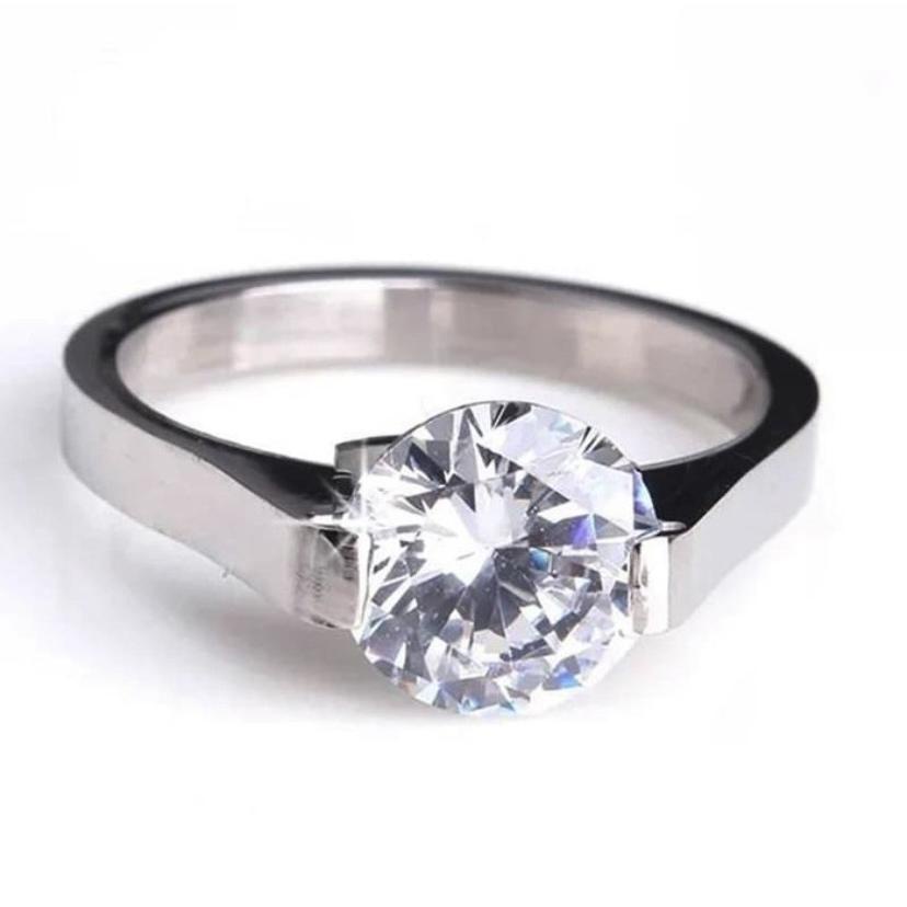 [Bayar di Tempat] Cincin Wanita Batu American Diamond Gold Silver Asli 100% Stainless Steel Titanium Cincin Titanium Import Cincin Titanium Pria Wanita Anti Karat Cincin Anti Karat