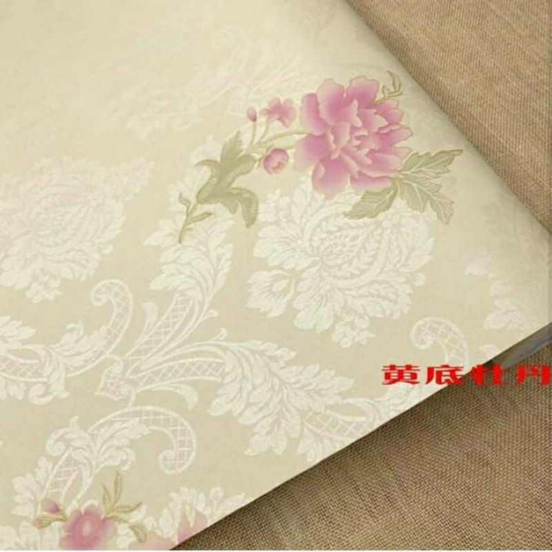 Wallpaper Dinding Motif Bunga Pink 10Meter x Lebar 45Cm