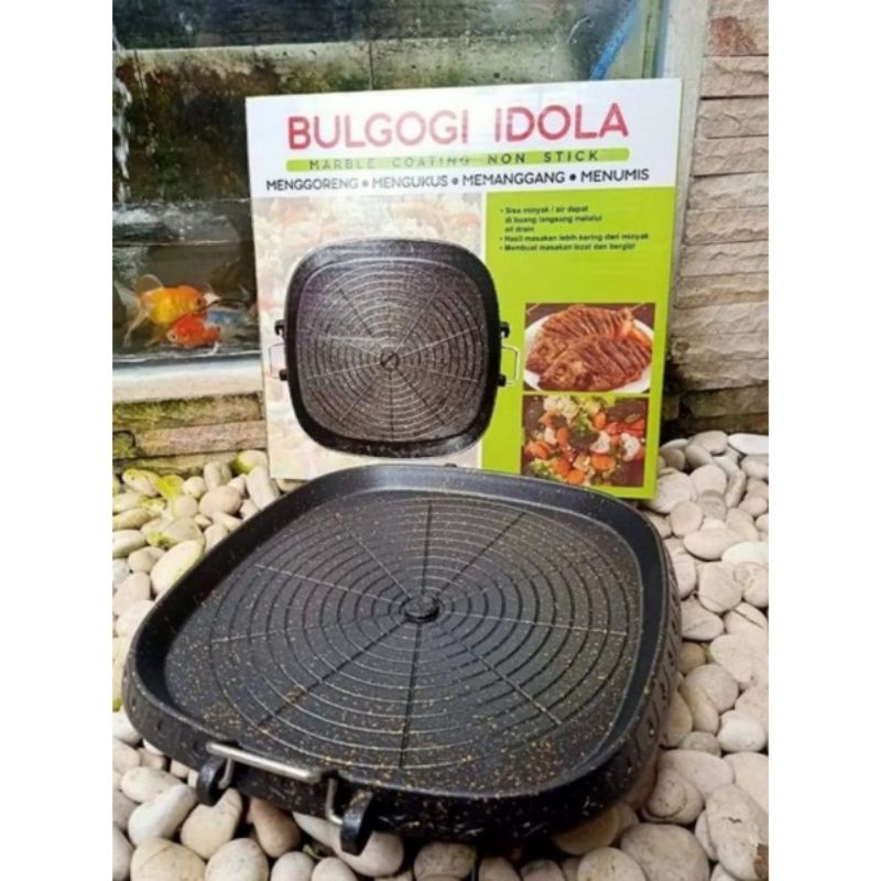 bulgogi idola pan panggangan bbq barbeque pan anti lengket panggangan teflon tutup kaca