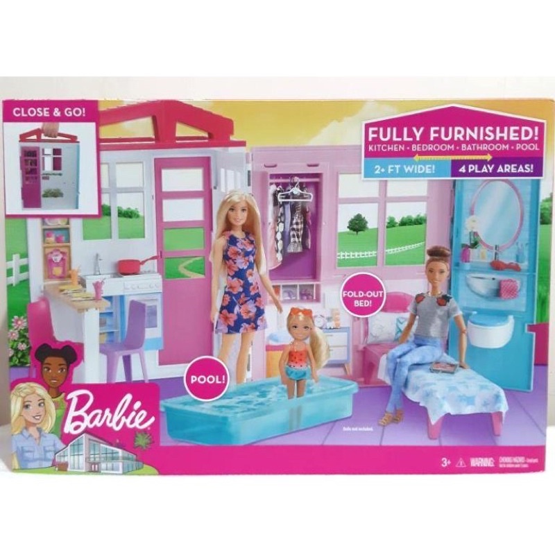 BARBIE Fully Furnished Rumah Barbie Kitchen Bedroom Pool ORIGINAL Mattel