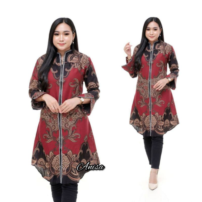 Batik tunik wanita/tunik Zipper depan/tunik busui