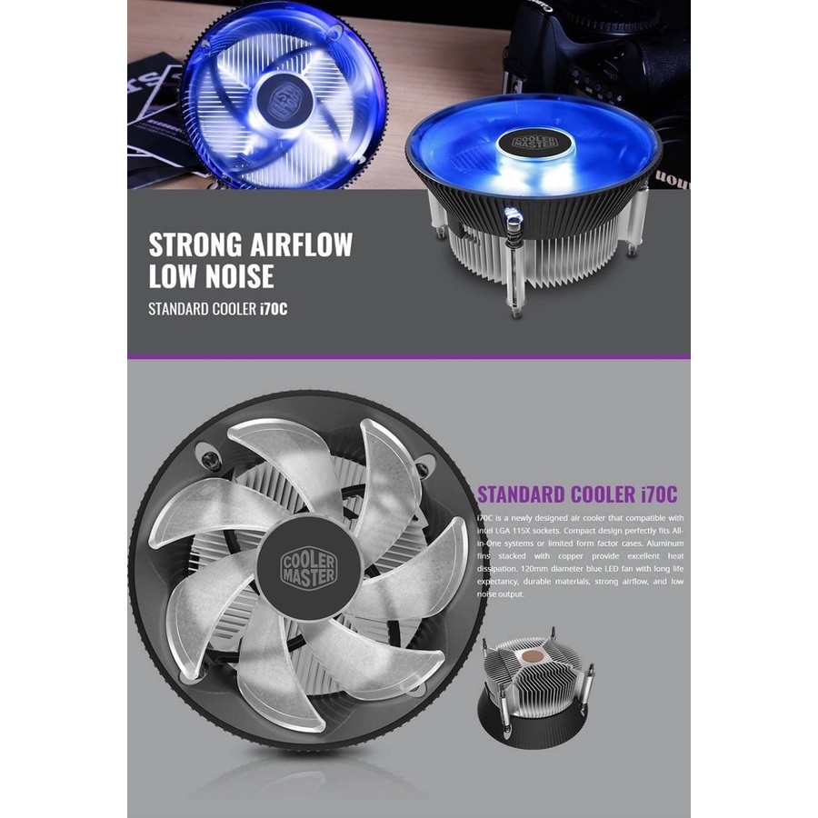 Cooler Master I70C 120mm Aluminum LGA115X CPU Cooler - Blue LED NAMPOL GAN