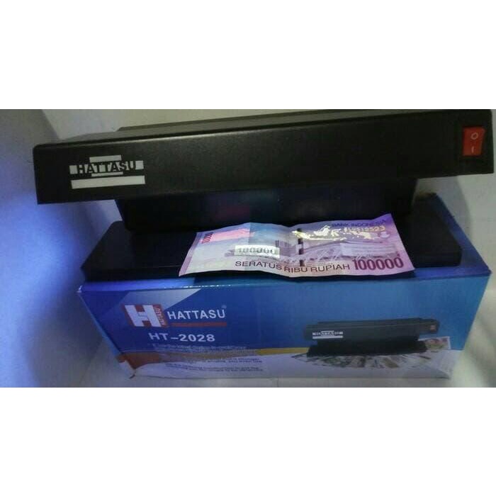 Alat Tes Pendeteksi Uang Palsu Ultraviolet Hattasu Neon 12watt Listrik 220v Taroh di Meja Money Detector HT-2028 T5 UV 2 x 6watt Sinar Ultra Violet Untuk Toko Dan Warung Counterfit Bill Harga Termurah Berkualitas Kurnia Group